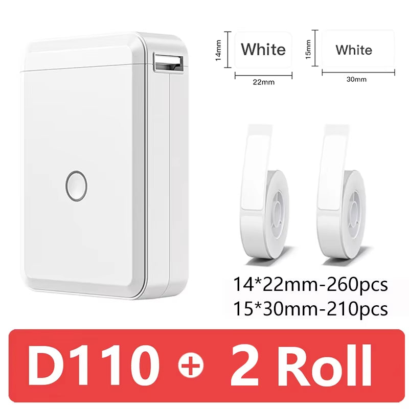 D110 Mini Portable Thermal Printer without Ink Self-Adhesive Label Maker Printer for Stickers Labeller Labeling Machine