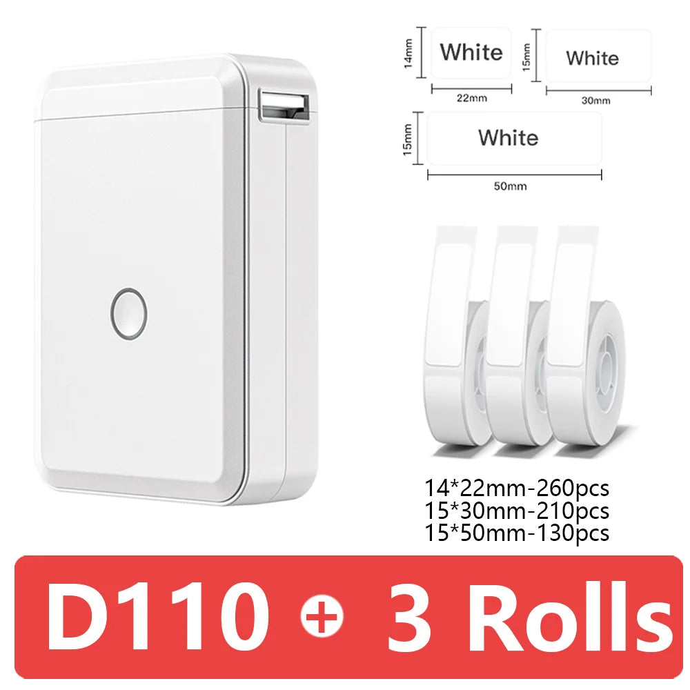 D110 Mini Portable Thermal Printer without Ink Self-Adhesive Label Maker Printer for Stickers Labeller Labeling Machine