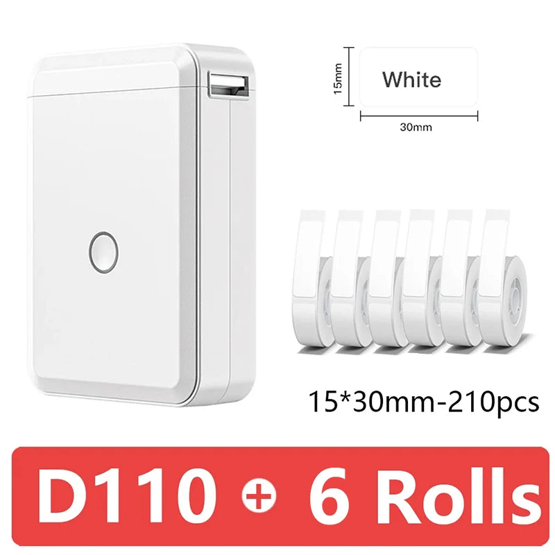 D110 Mini Portable Thermal Printer without Ink Self-Adhesive Label Maker Printer for Stickers Labeller Labeling Machine