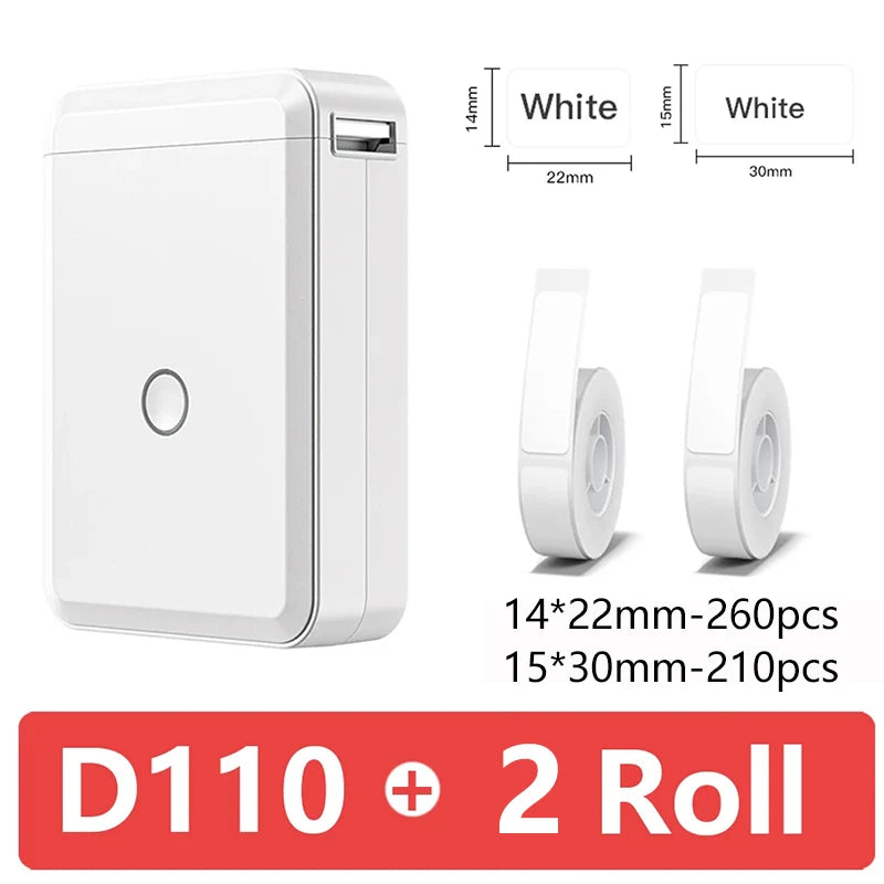 D110 Mini Portable Thermal Printer without Ink Self-Adhesive Label Maker Printer for Stickers Labeller Labeling Machine