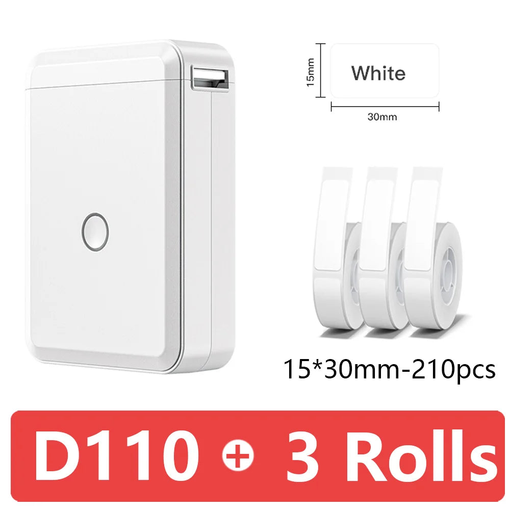 D110 Mini Portable Thermal Printer without Ink Self-Adhesive Label Maker Printer for Stickers Labeller Labeling Machine