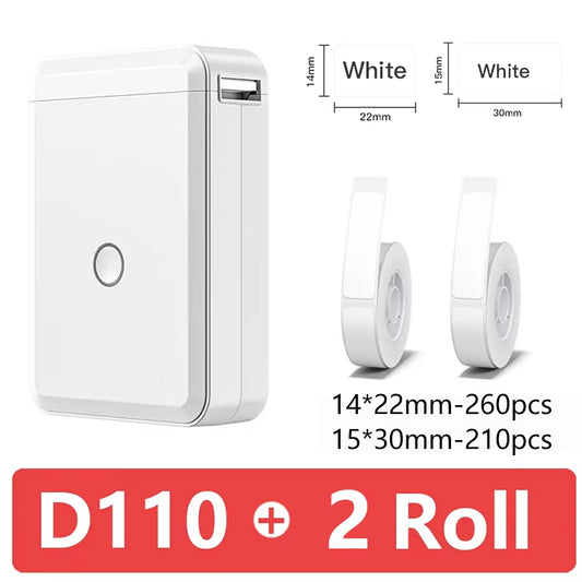 D110 Mini Portable Thermal Printer without Ink Self-Adhesive Label Maker Printer for Stickers Labeller Labeling Machine